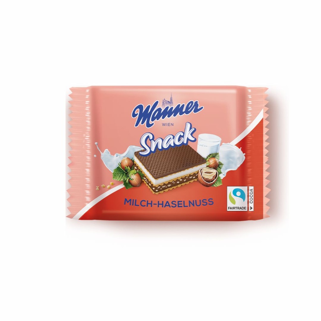 Вафлі в шоколаді Manner Snack MilkHazelnut  з молочно- горіховим кремом 25 г.30шт/ящ