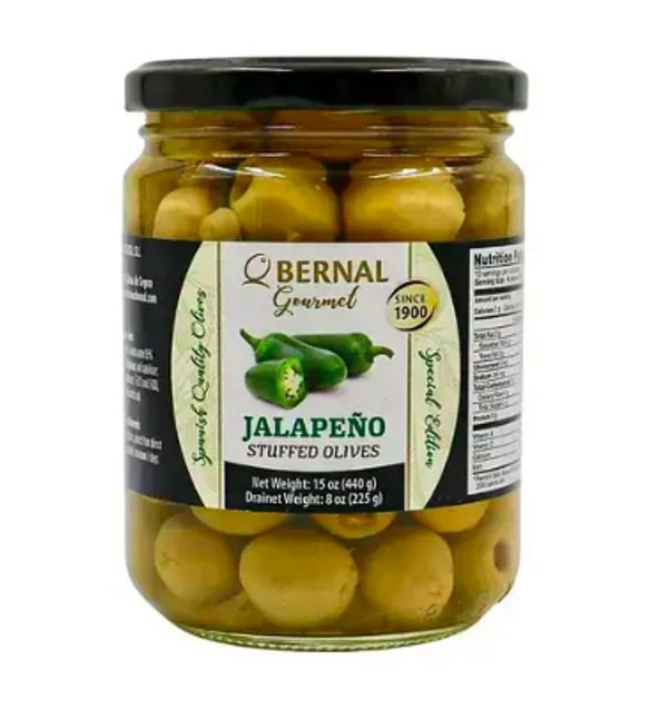 Оливки Bernal Gourmet фаршировані халапеньйо 436 г,(суха вага 250 г) 12 шт/ящ