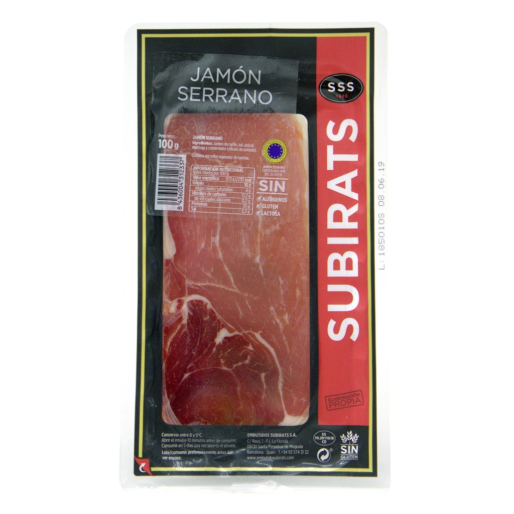 Хамон Subirats JAMON SERRANO GAS, нарізка, 100г, 20шт/ящ