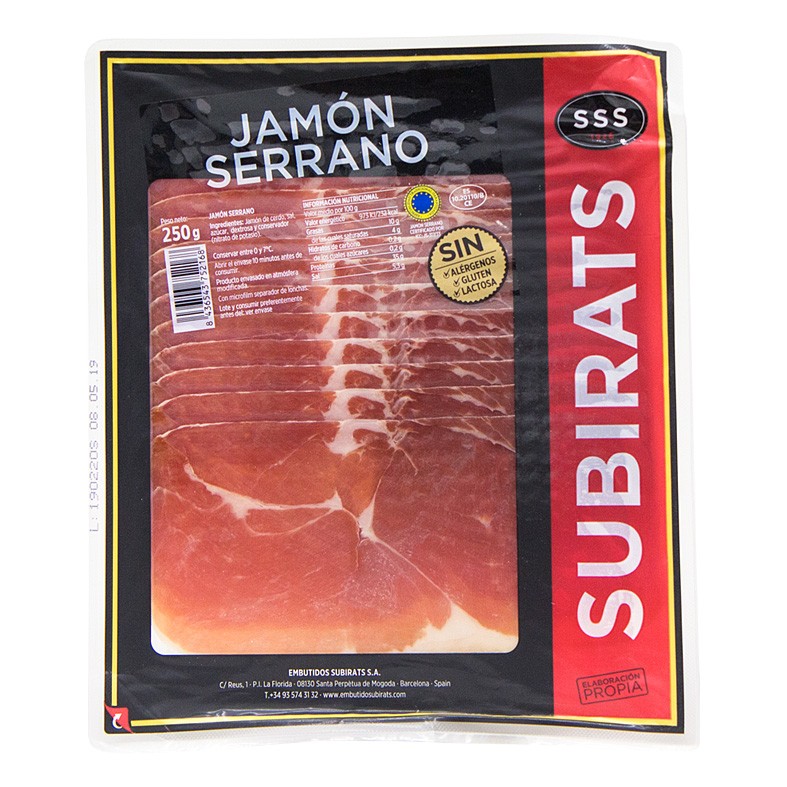 Хамон Subirats JAMON SERRANO GAS, нарізка, 250г, 12шт/ящ