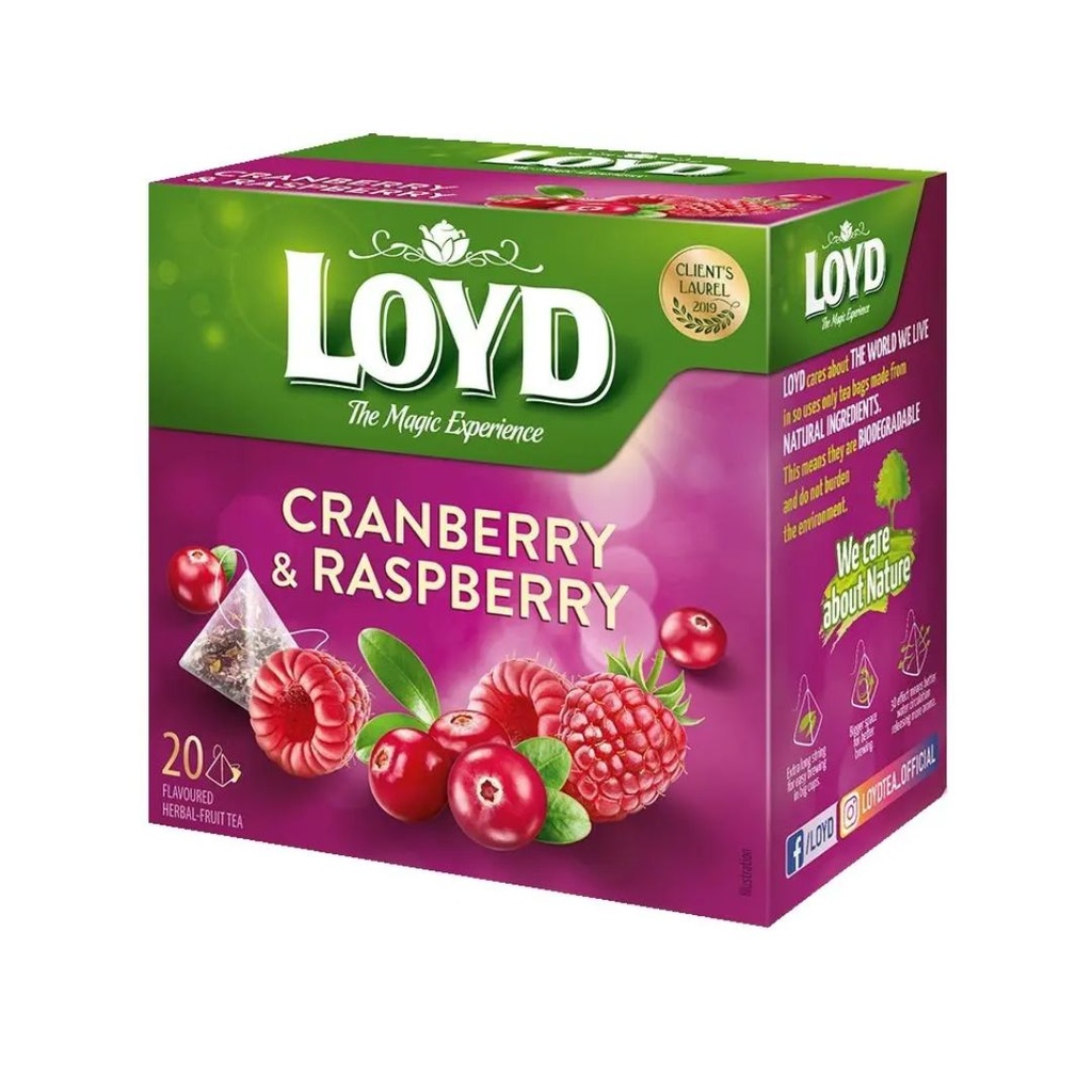 Чай фруктовий LOYD CRANBERRY & RASPBERRY журавлина-малина, 40г (20 пірамідок), 10шт/ящ