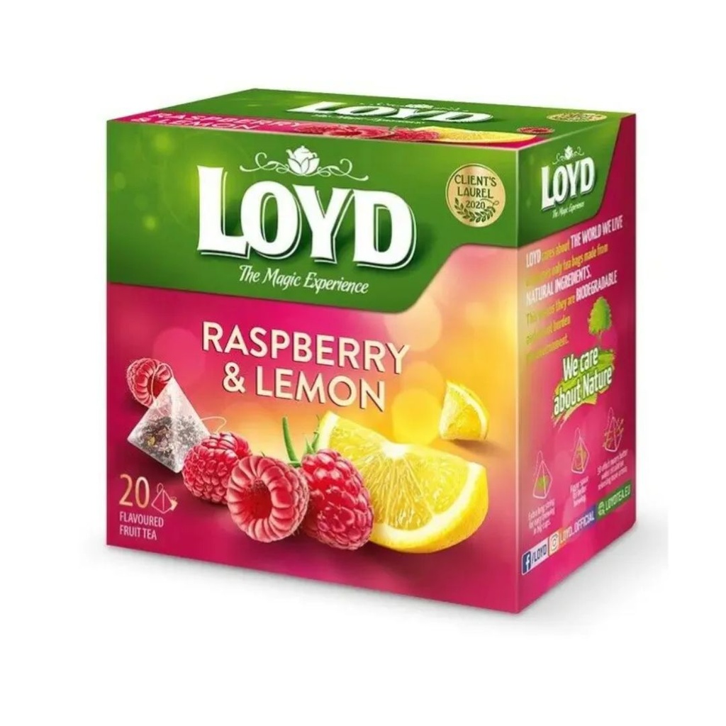 Чай фруктовий LOYD RASPBERRY & LEMON малина-лимон, 40г (20 пірамідок), 10шт/ящ