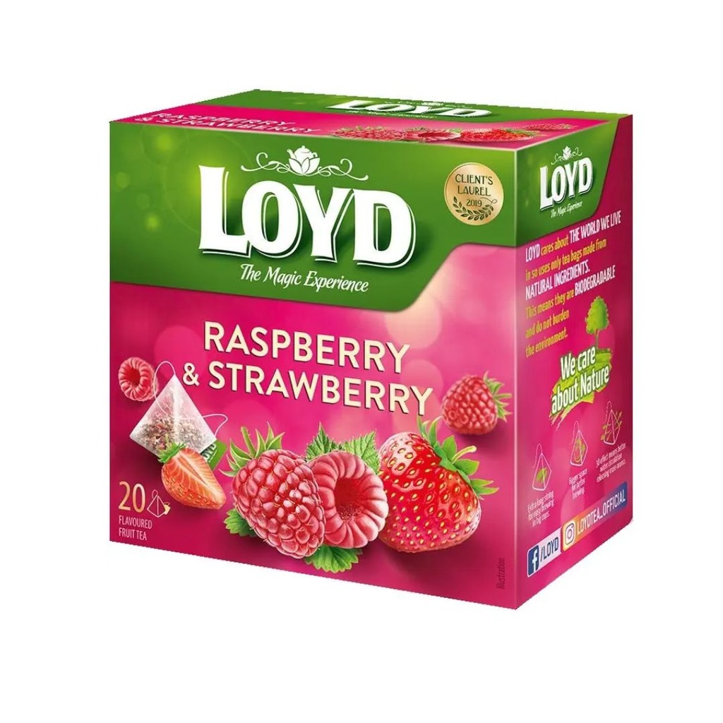 Чай фруктовий LOYD RASPBERRY & STRAWBERRY малина-полуниця, 40г (20 пірамідок), 10шт/ящ