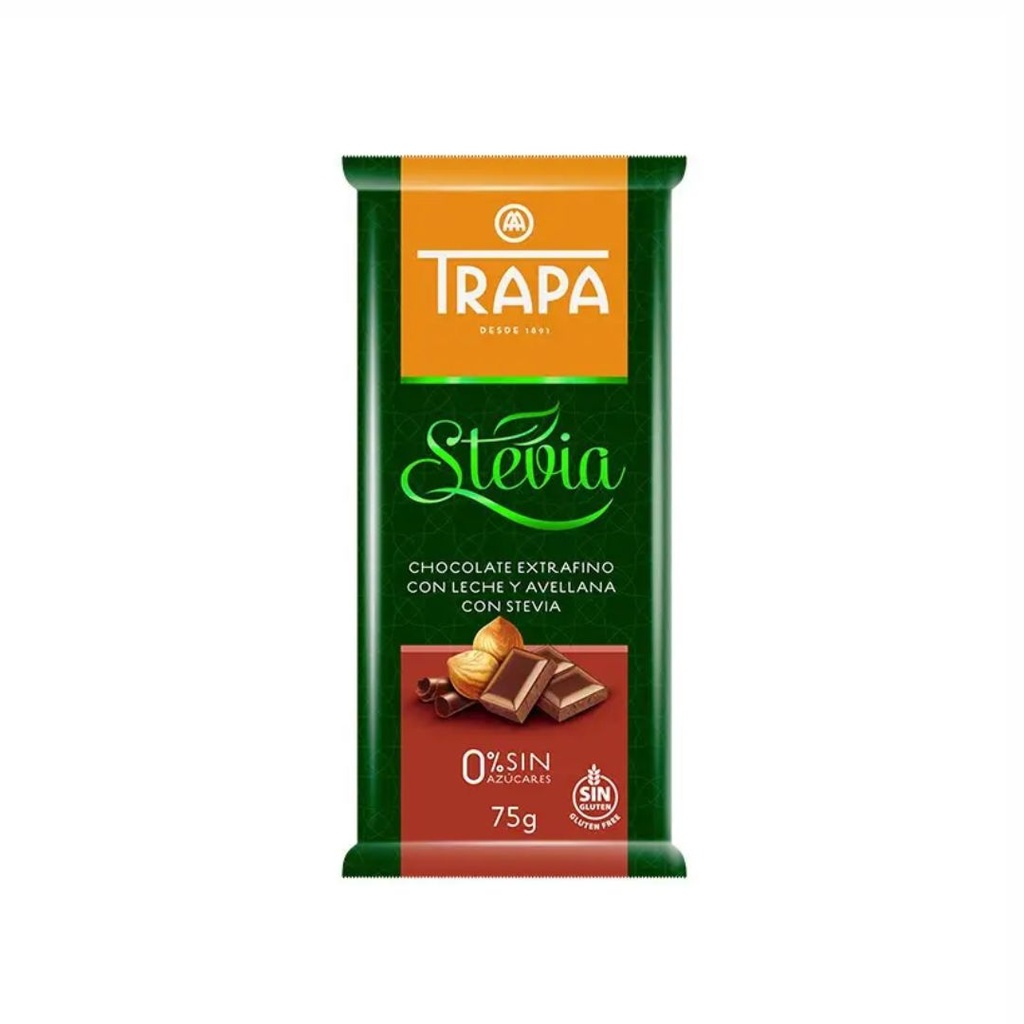 Шоколад 75г TRAPA STEVIA молочний з фундуком,20шт/ящ