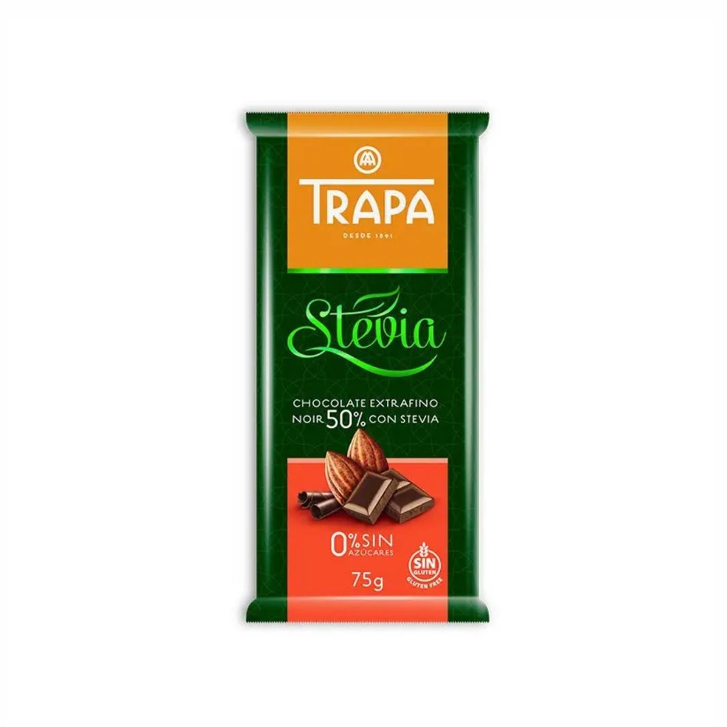 Шоколад 75г TRAPA STEVIA чорний 50%, 20шт/ящ 