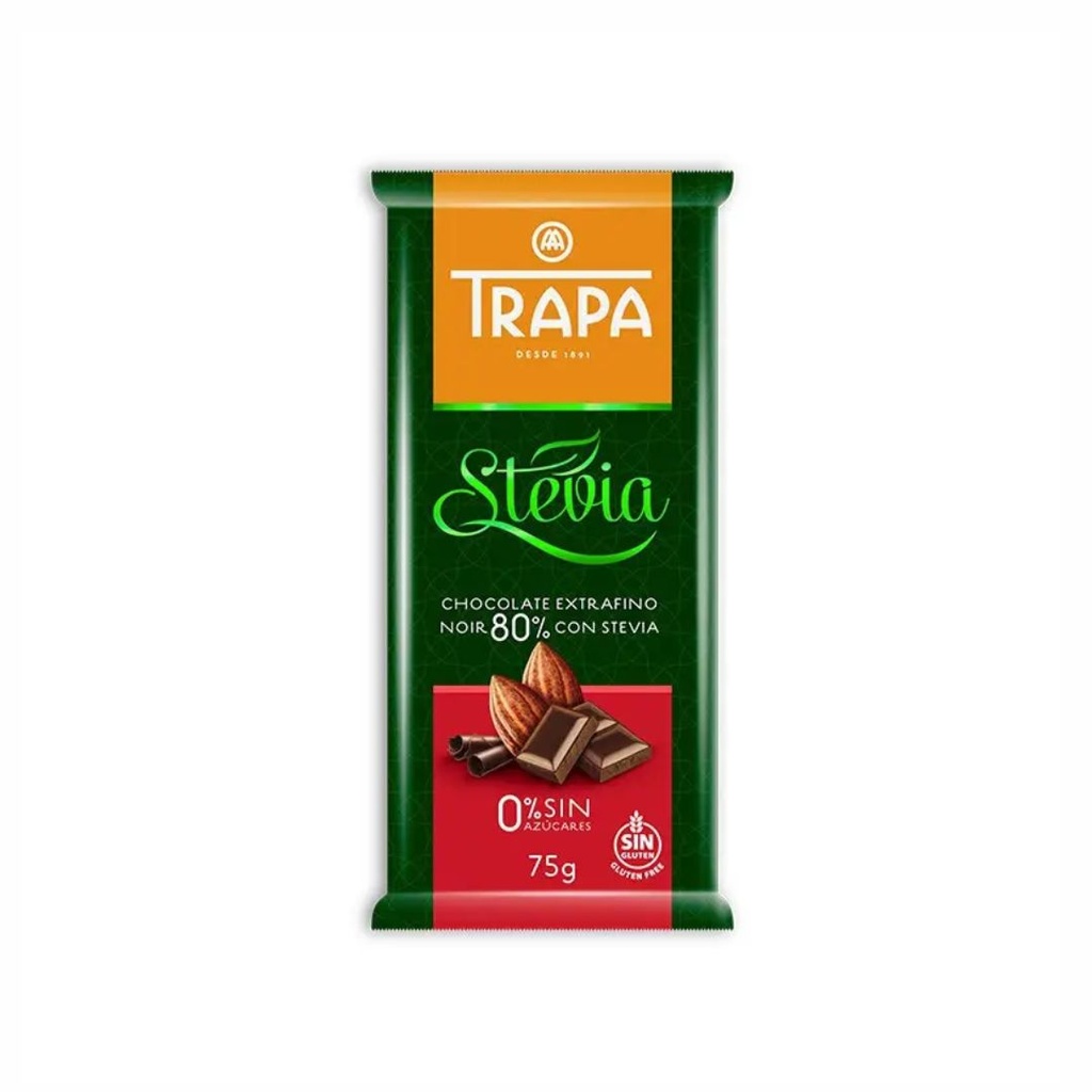 Шоколад 75г TRAPA STEVIA чорний 80%, 20 шт/ящ