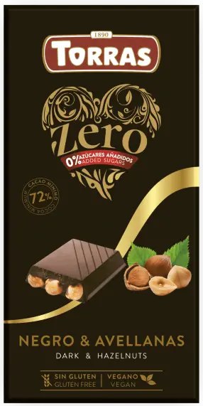 74 шоколад Torras Zero чорний з фундуком без цукру 150 г, 15шт/ящ