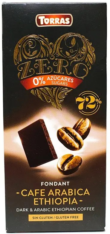 71 шоколад Torras Zero 72% чорний з  кавою Арабіка без цукру 100 г, 12 шт/ящ, шт