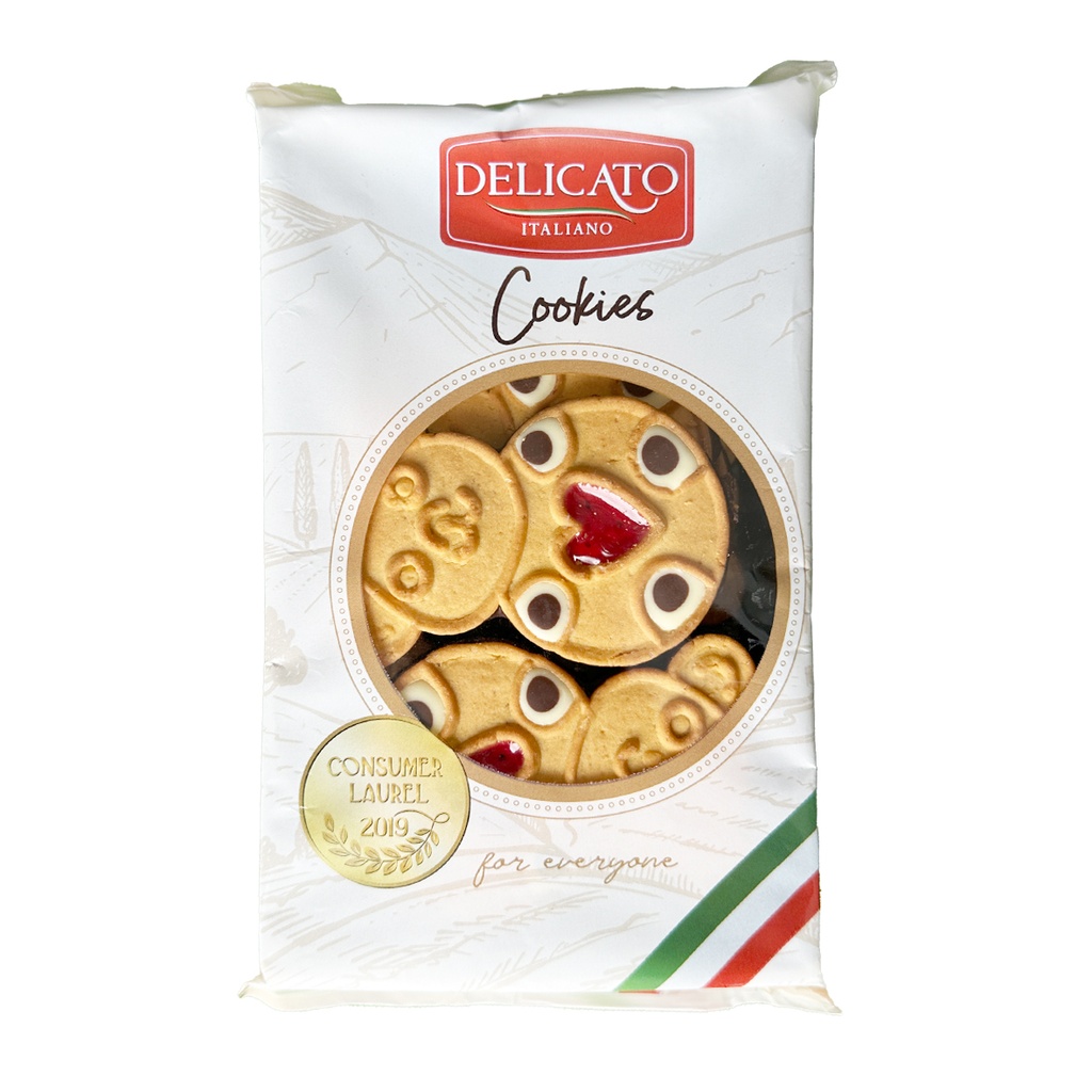 Печиво Delicato Italiano ведмедики, з кремом та полуничним джемом, 200г, 10шт/ящ