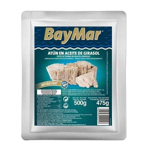Тунець в соняшниковій олії BAY MAR Atun trozos шматками, 500г (пакет), 12 шт/ящ