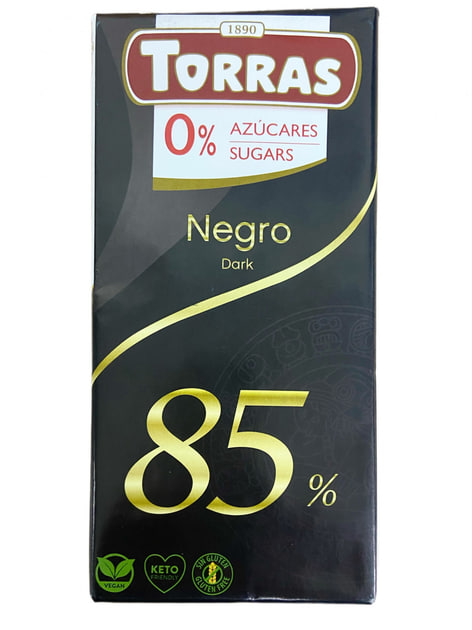 585 Шоколад Torras чорний 85 % какао без цукру 75 г, 12 шт/ящ, шт