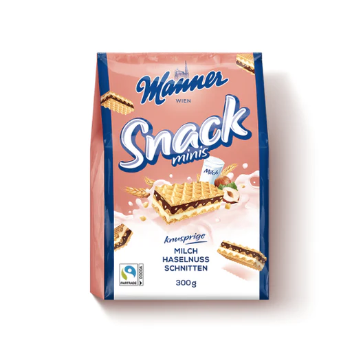 Вафлі Manner snack Minis з молочно-горіховим кремом 300 г.10шт/ящ 