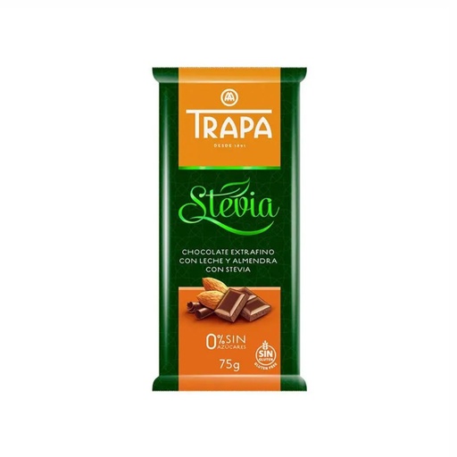 Шоколад 75г TRAPA STEVIA молочний з мигдалем, 20шт/ящ