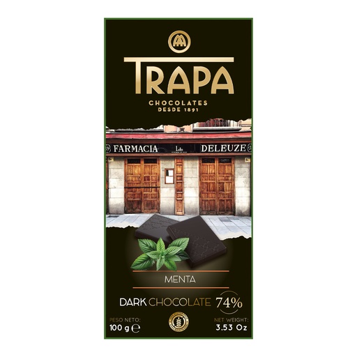 Шоколад 100г TRAPA Choco Dark 74% чорний мятний, 15шт/ящ