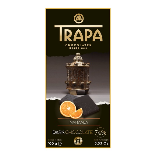 Шоколад 100г TRAPA Choco Dark 74% чорний з апельсином, 15шт/ящ