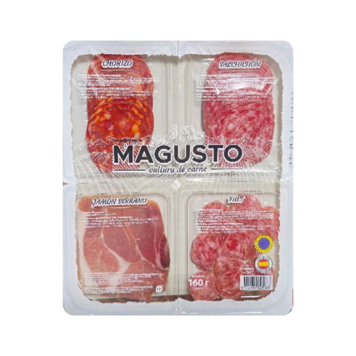 Набір нарізок MAGUSTO Chorizo/Salchichon/Jamon Serrano/Fuet, (4x40г), 160г, 10шт/ящ